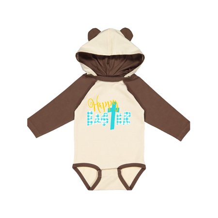 

Inktastic Happy Easter with Cross in Teal Plaid Gift Baby Boy or Baby Girl Long Sleeve Bodysuit