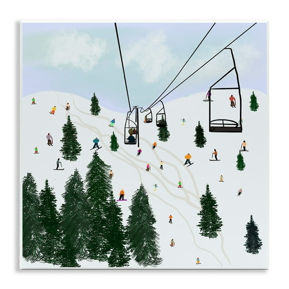 Stupell Industries Ski Lift & Slopes Landscape & Nature Painting Unframed Art Print Wall Art, 12 x 12
