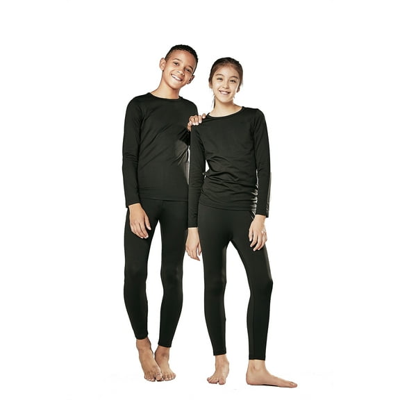 DEVOPS Boys and Girls Thermal Underwear Long Johns Set with Fleece Lined (Large, Black)