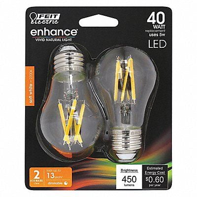 

2Pc Feit Electric LED Bulb 450 lm 5W 120VAC 3-3/8 L PK2 MPN:BPA1540927CAFIL/2/RP