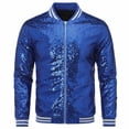 thumbnail image 2 of Cloudstyle Mens Sequins Nightclub Styles Zip up Varsity Baseball Bomber Jacket, 2 of 5