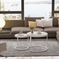 thumbnail image 3 of Nesting Coffee Table Round Side Table Set of 2 End Tables for Living Room Bedroom Balcony,White Wooden Stacking Accent Coffee Tables with Metal Frame, 3 of 8