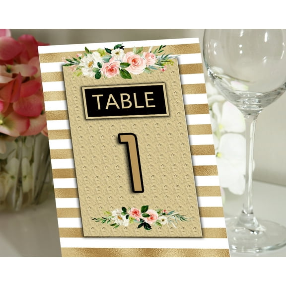 Darling Souvenir Table Numbers Stripe & Floral Decorative Wedding Table Place Cards-4" x 6" (1 to 12)