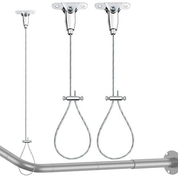 Stainless Steel Ceiling-Mounted Shower Rod Adjustable Brackets for Curved/Straight Bathrooms