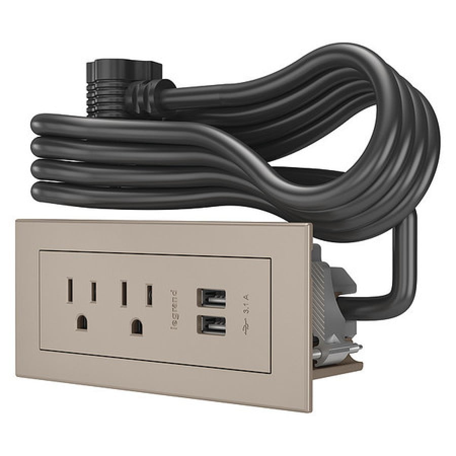 LEGRAND RDZNI Power Unit,Nickel,2 Outlet,2 USB