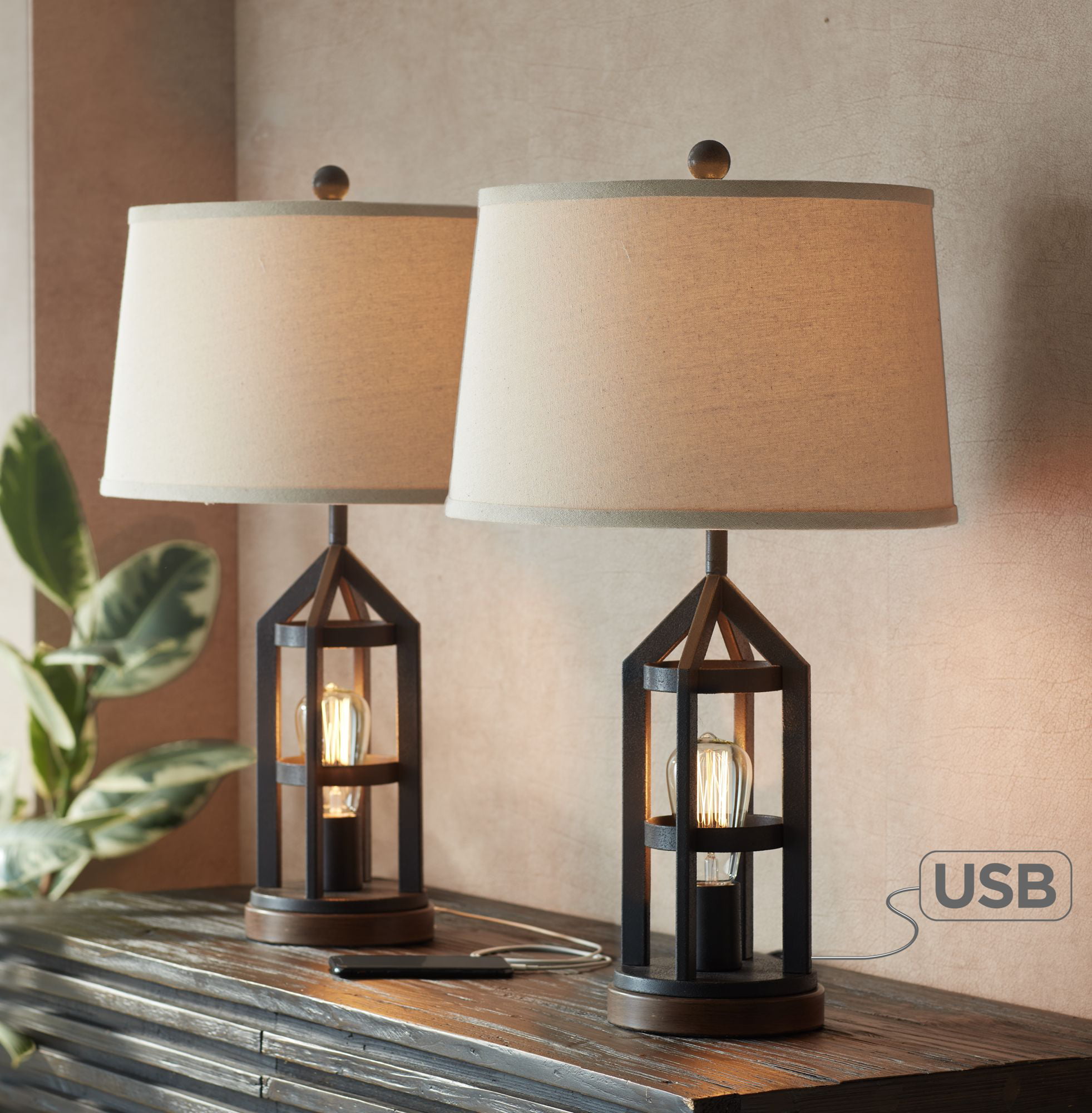Franklin Iron Works Western Table Lamps, Franklin Iron Works Industrial Table Lamp With Usb Port