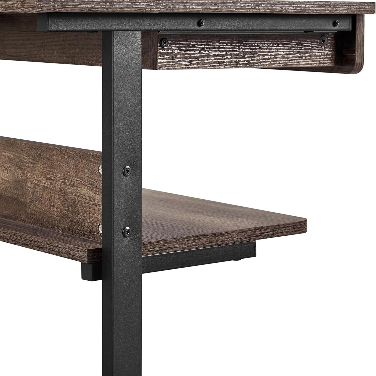 NIUMU Small Rolling Computer Desk with Storage Drawer, Rolling Home Office Computer Desk with Keyboard Tray, Laptop Desk with Wheels and Drawer, Taupe Wood