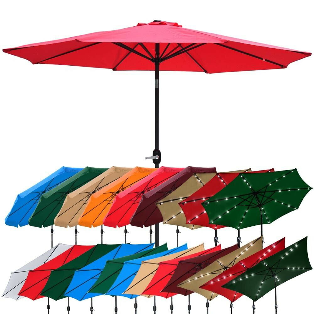 Outdoor Patio Umbrella Aluminum 8ft 9ft 10ft 13ft Common LED Option Beach Garden