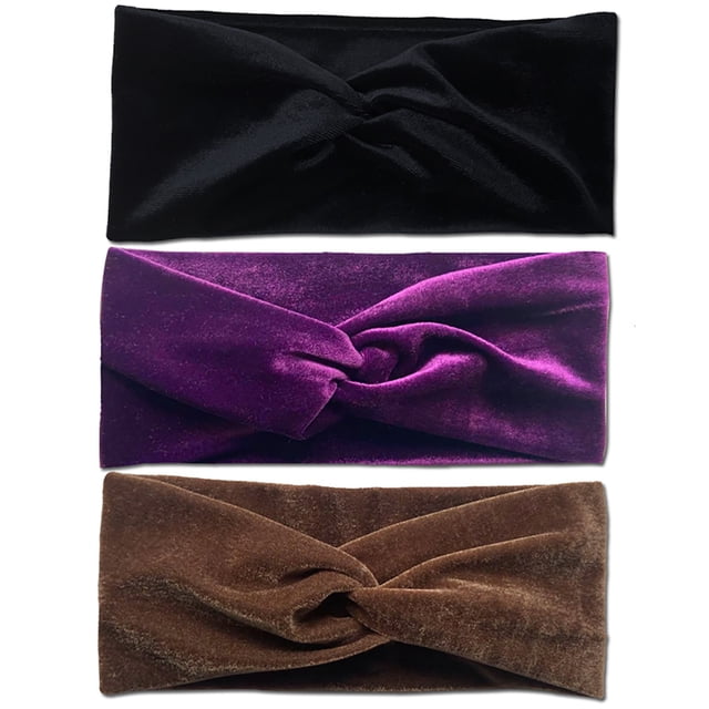 Bangcool Twisted Headbands Solid Color - 3PCS Elastic Yoga Head Wraps Stretch Headbands