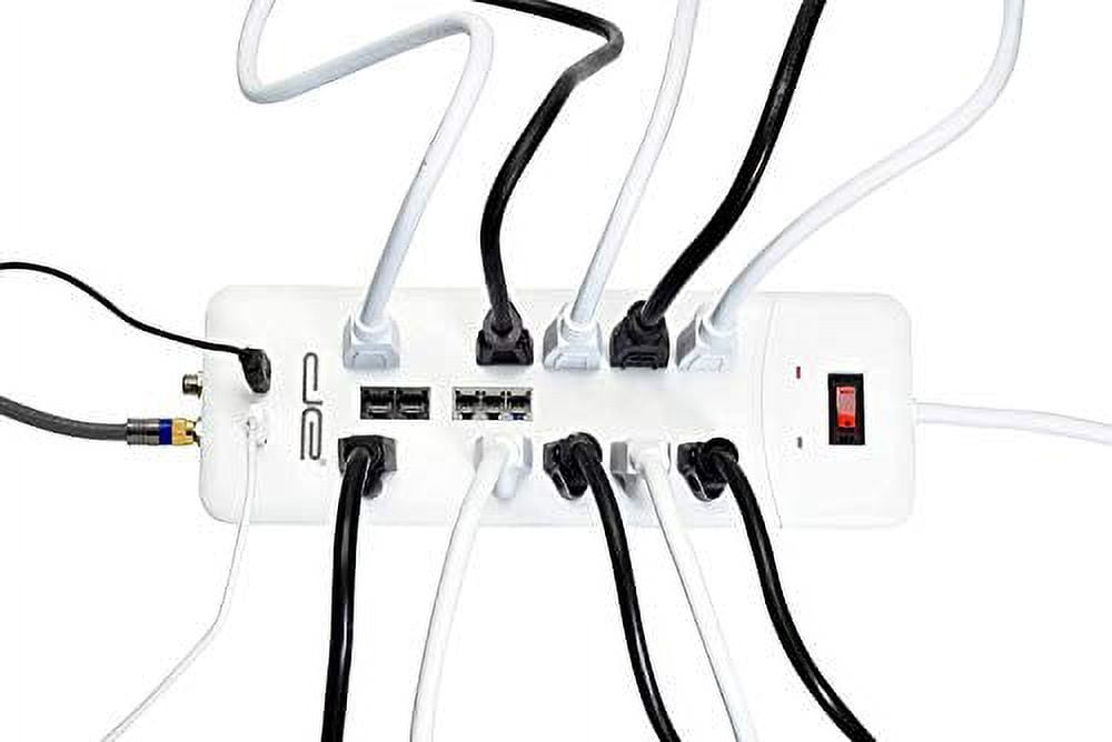 Digital Energy DSS5-1034-WHT 10-Outlet Heavy-Duty Surge Protector Power Strip with 2 USB Ports and Coaxial, Phone, and Modem Protection (White; 8-Foot Cord)