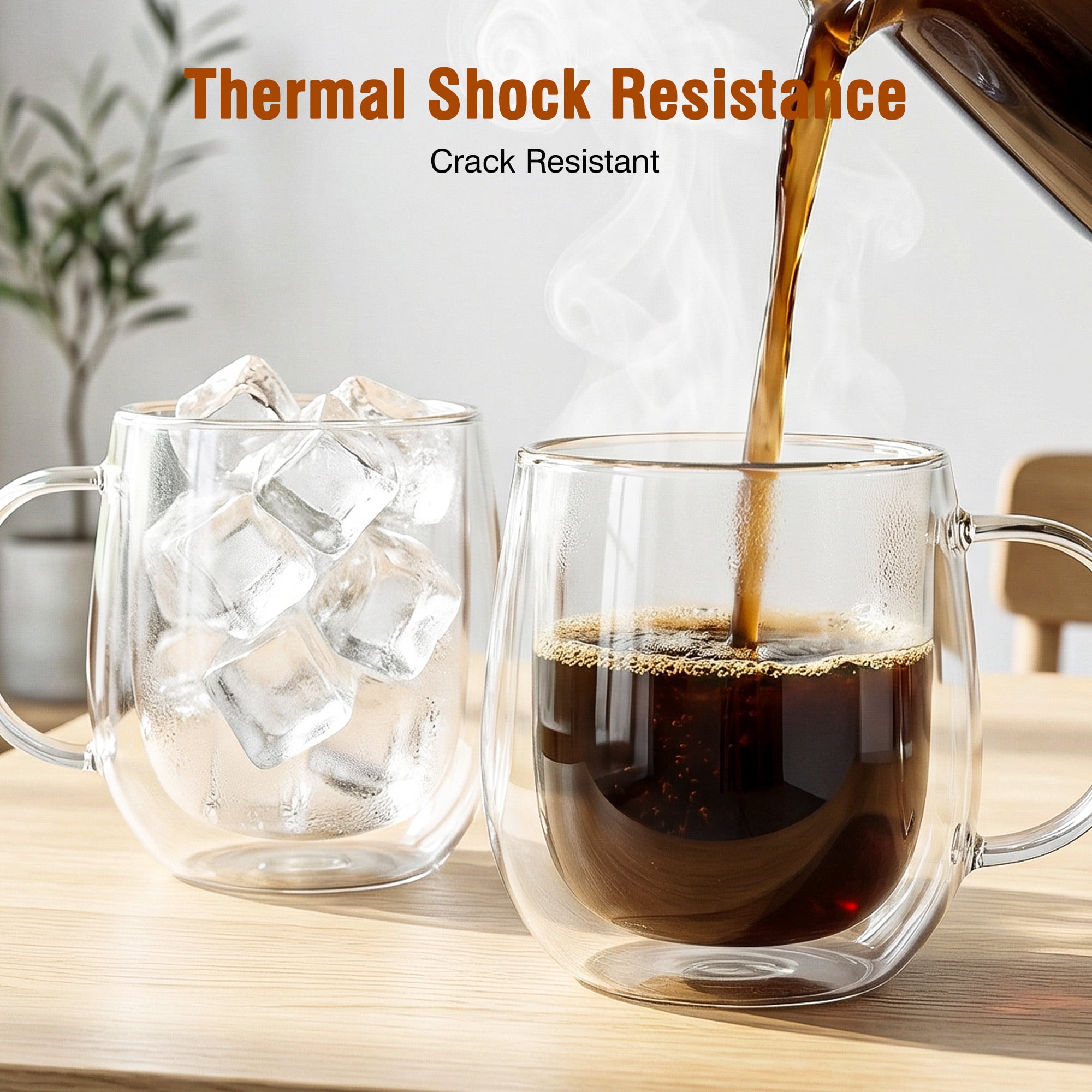 2PCS Coffee Mugs, Transparent Glass Cup With Spoons, Large Capacity, Espresso Mug Set, Latte Mug, Americano Cappuccino Mug, Latte,Breakfast Cup, Milk Cup, Durable& Easy To Clean,350ml/11oz