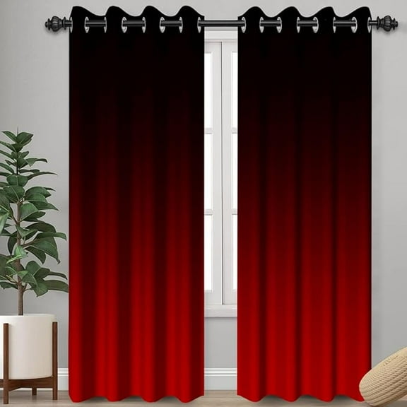 Gradient Black To Red Blackout Curtains Window Drapes For Bedroom, Thermal Insulated Ombre Room Darkening Curtains For Modern House, Washable Grommet Drapes For Living Room 42"W x 96"L (Pack of 2)
