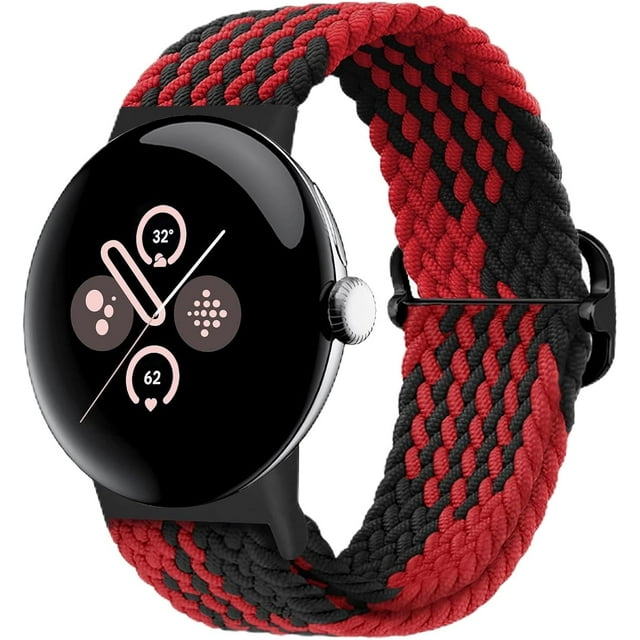 KOMI Bracelets Boucle Solo Compatibles avec Google Pixel Watch 2 1/Pixel Watch 3 41 mm, Sangles Élastiques Ajustables en Nylon Extensible avec Connecteur Amélioré pour Bracelets Google Pixel Watch Femmes Hommes Noir Rouge