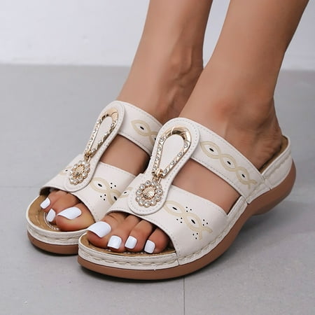 

KKCXFJX slippers for women Women Shoes Solid Color Rhinestone Women s Low-heeled Sandals Fashion Flip Flop Slippers