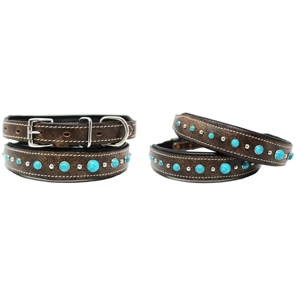 Medium 17''- 21'' Dog Puppy Collar Genuine Cow Leather Padded Canine  60145