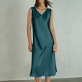 thumbnail image 2 of Daznico Women's Satin V Neck Sleeveless A-Line Midi Dress, Elegant Casual Dress for Daily Wear, Party & Events,3XL, 2 of 5