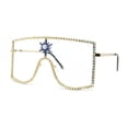 thumbnail image 2 of Womens Rhinestone Shield Lace Mesh Lens Luxury Metal Rim Sunglasses Gold Blue, 2 of 4