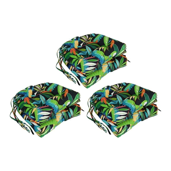 Blazing Needles 16-inch Rounded Back Tufted Outdoor Chair Cushion, 16 x 16, Tucuman Ebony 6 Count