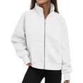 thumbnail image 3 of CHCNHAC Chandails en Molleton à Capuche Zippés pour Femmes Surdimensionnés Col Rond Veste Décontractée Poches Doubles Tenues de Mode Automne Blanc m, 3 of 6