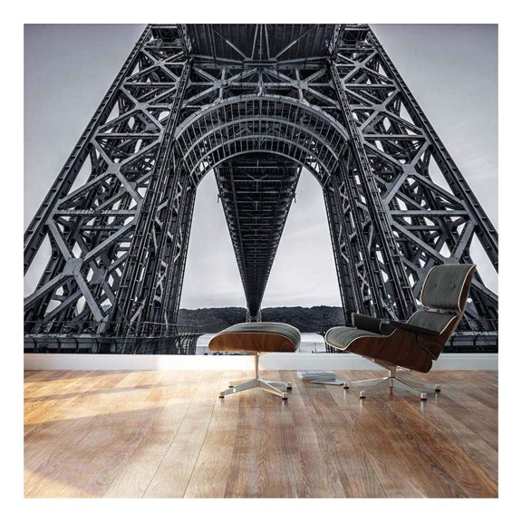 wall26 - Stark Black and White Geometric Bridge Architecture - Landscape - Wall Mural, Removable Sticker, Home Decor - 100x144 inches