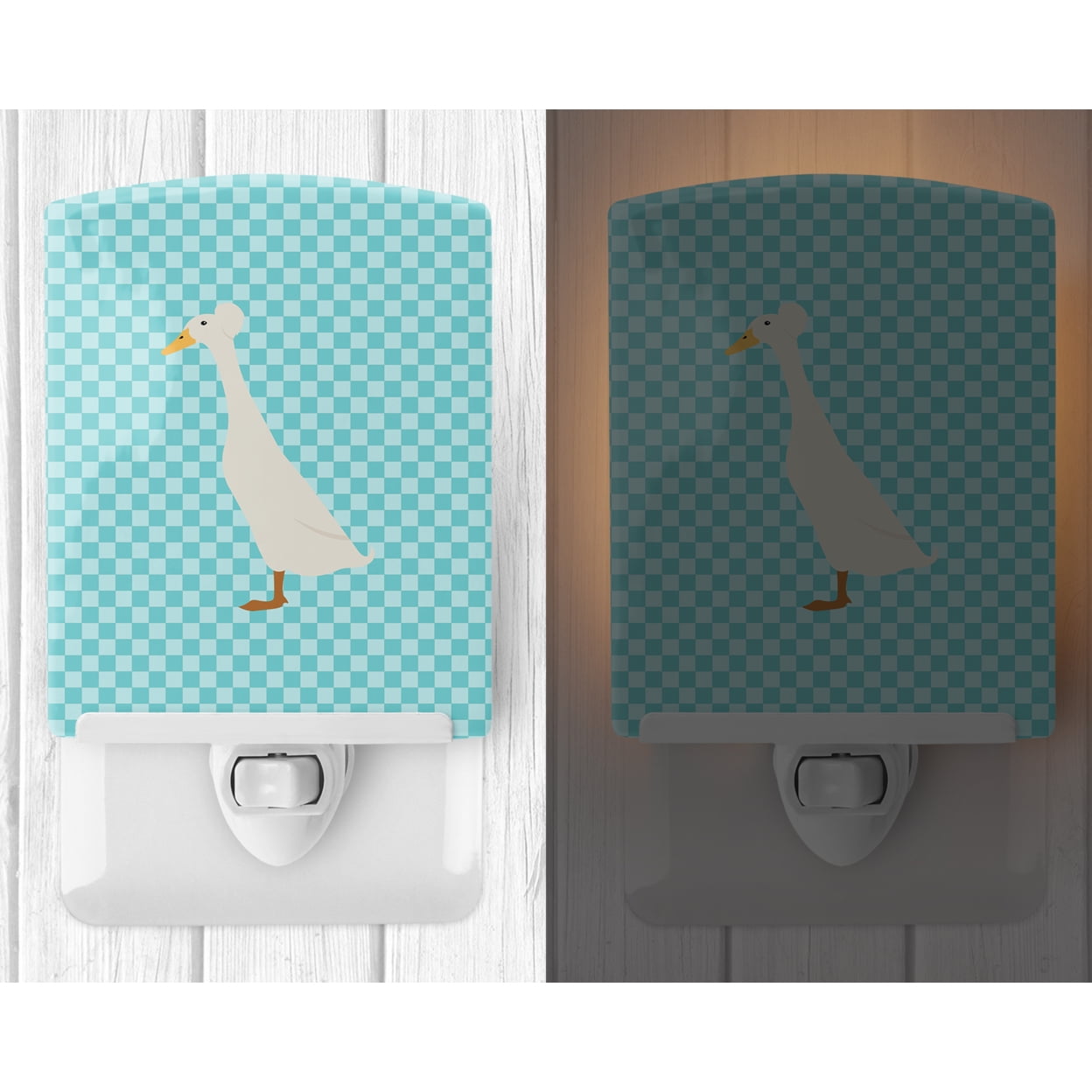 Caroline's Treasures BB8033CNL Bali Duck Blue Check Ceramic Night Light, 6x4x3", multicolor