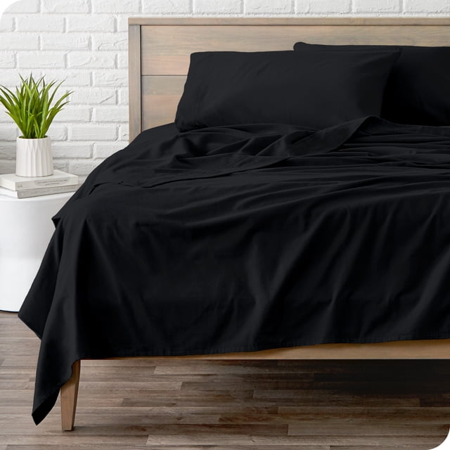 Bare Home Flannel Sheet Set - 100% Cotton - Deep Pocket - Full/Double, Black, 4-Pieces