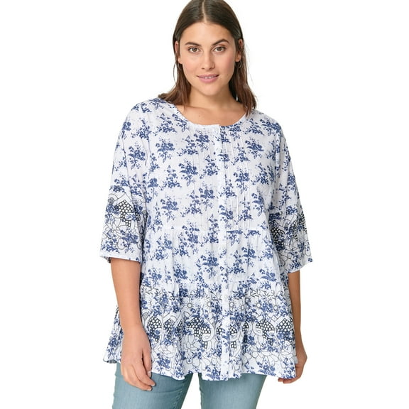 Ellos Women's Tiered Floral 3/4 Sleeve Tunic Tunic