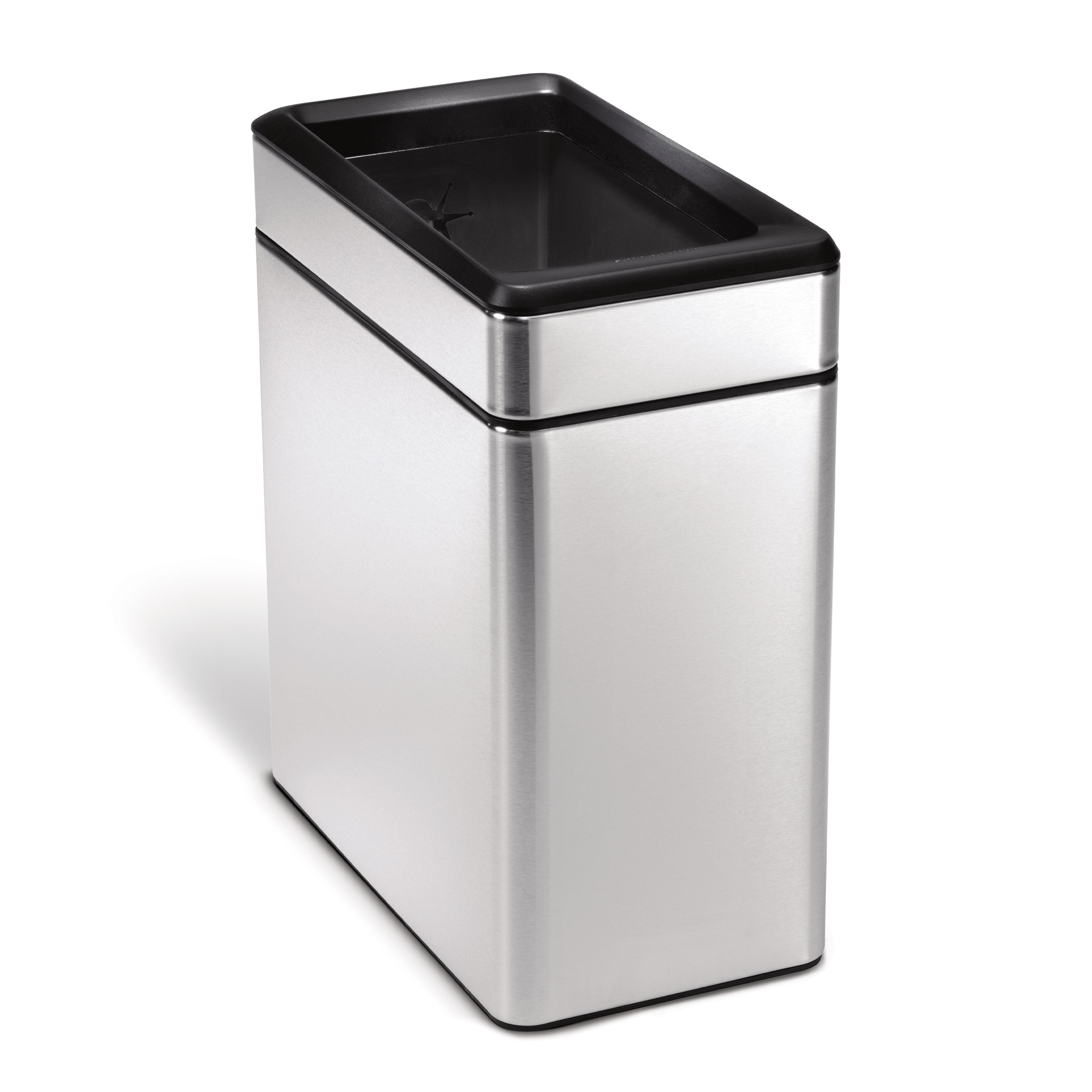 simplehuman 2.6 Gallon Bathroom Profile Open Trash Can, Brushed Stainless Steel Bathroom Garbage Can