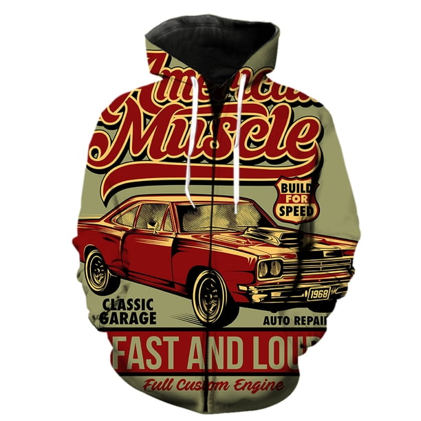 Sudadera con capucha y cremallera para hombre, diseño de coche clásico de dibujos animados, primavera de 2024, gran oferta, sudaderas de moda unisex, hip hop, estampado 3D, informal, de gran tamaño