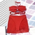 thumbnail image 4 of NMMUED Women's Bathing Suit 3 Piece Swimwear Halter Criss Cross Bikini Set with Skirt Cover Up Ruched Tie Side Summer Vacation Resort Wear Outfit Red L, 4 of 5
