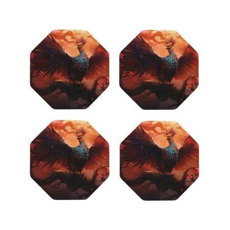 

Fuzoiu Sunset Blossoms Phoenix Perch Print Leather Coasters Set Drink Coasters Set of 4 for Tabletop Protection Durable PVC Coasters Home Décor and Housewarming Gift-Octagon