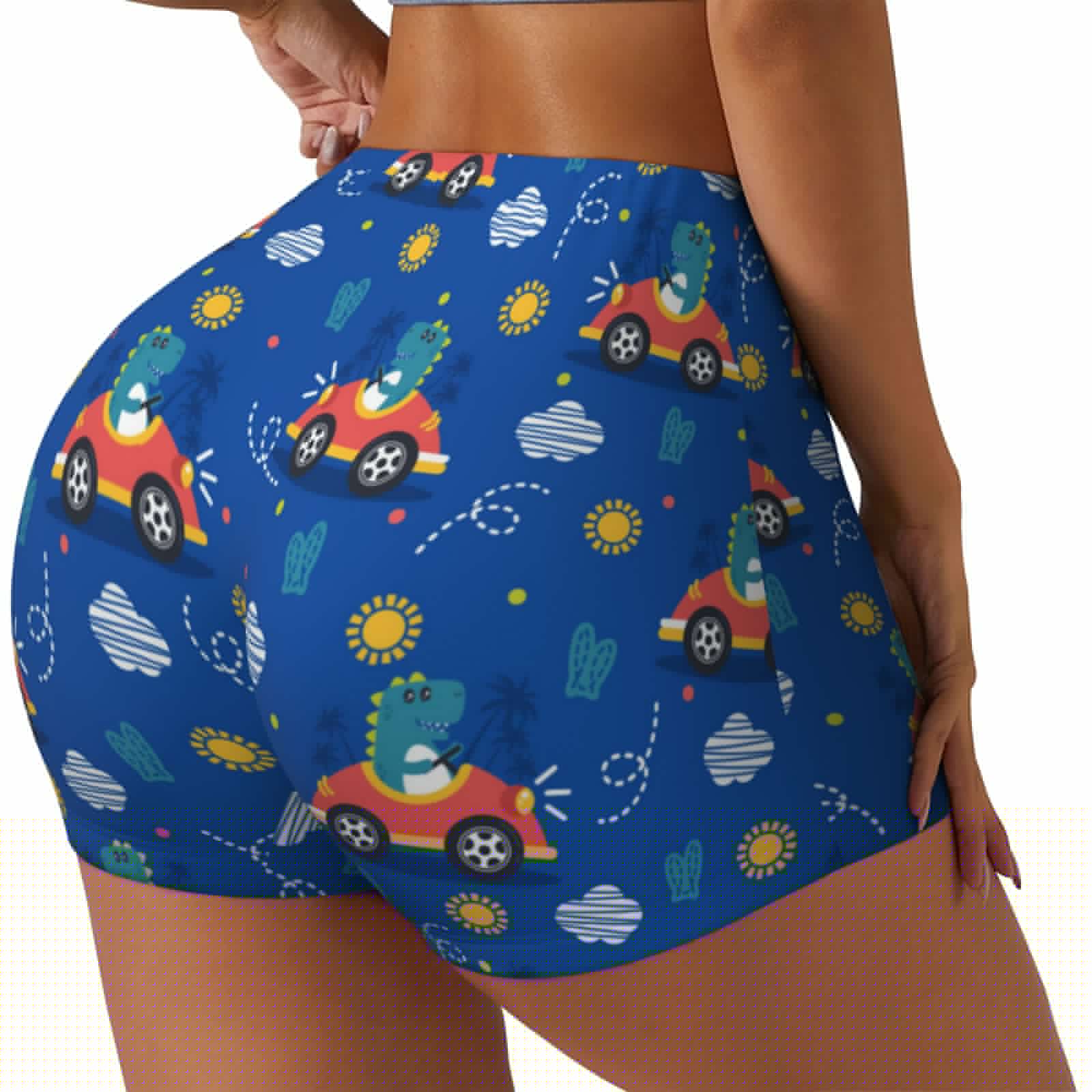 thumbnail image 2 of Naloa Dinosaur Driving Biker Shorts for Women Seamless Scrunch Short Women’s Yoga Shorts for Gym Running Sport Shorts - X-Large, 2 of 9
