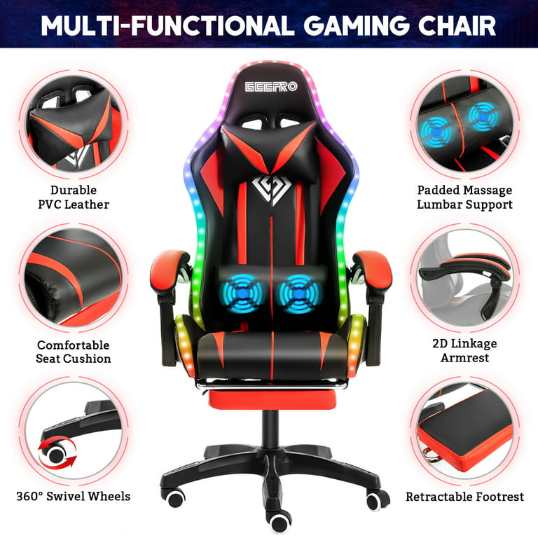 Ergonomic Computer Gaming Chair PU Leather Desk Chair with Lumbar Support, Swivel  Office Chair Executive Chair with Padded Armrest and Seat Cushion for  Gaming, Study and Working 