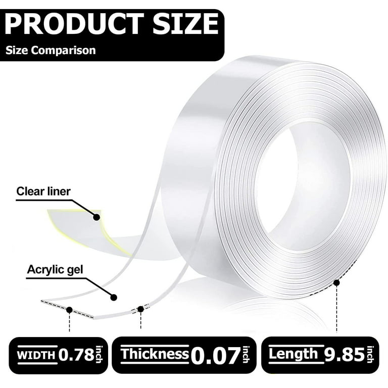 Kusufefi Double Sided Adhesive Tape Heavy Duty Double Stick Mounting (2 Rolls Total 20ft) Clear Two Sided Wall Tape Strips Removable Poster Tape