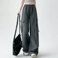 thumbnail image 3 of Owordtank Womens Cargo Pants High Waist Baggy Relaxed Fit Trousers with Pockets Loose Jogger Goth Grunge Y2K Clothes, 3 of 5