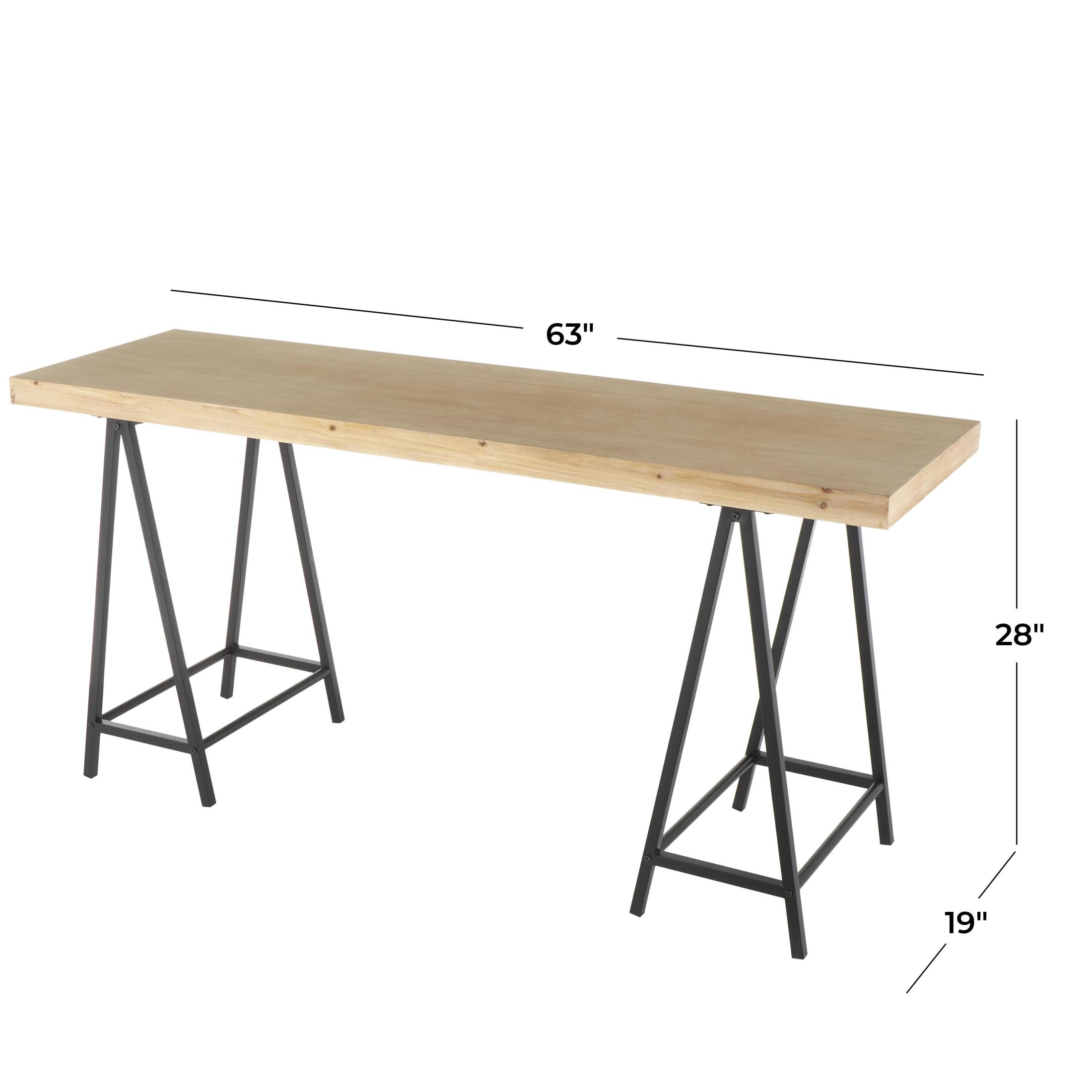 DecMode 63" x 28" Brown Wooden Rectangular Console Table with Black Metal Supports, 1-Piece