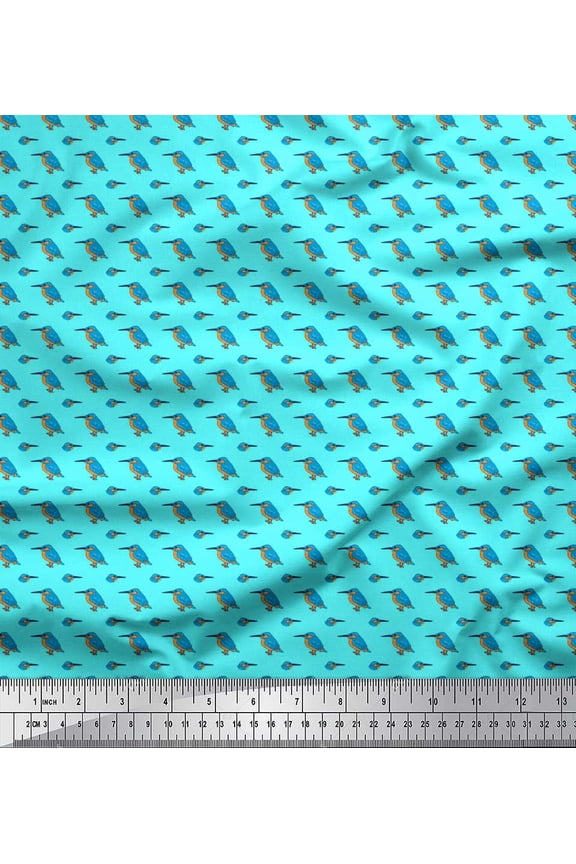 Blue Viscose Chiffon Fabric Bird Shirting Print Fabric by The Yard 42 Inch Wide