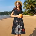 thumbnail image 4 of Gaeub Midnight Butterfly Floral Dream Print Womens Dresses,Casual Short Sleeve Tunic,Summer Midi Dress for Women,Women's Short sleeve Dress, 4 of 6