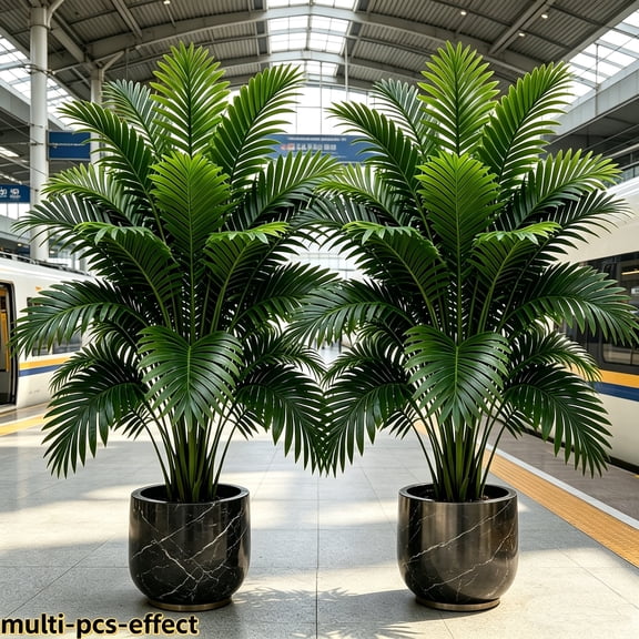 2 Pack 35.5" Tall Artificial Areca Palm Plant, Fake Tropical Palm Tree for Indoor Outdoor Home Office Decor, No Pot