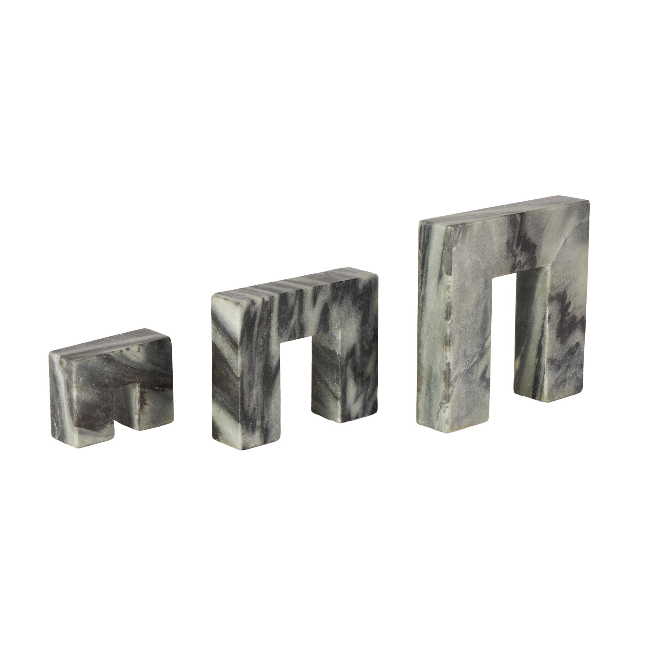 7", 5", 3"H Black Marble Square Arch Abstract Sculpture with Varying Sizes, by DecMode (3 Count)