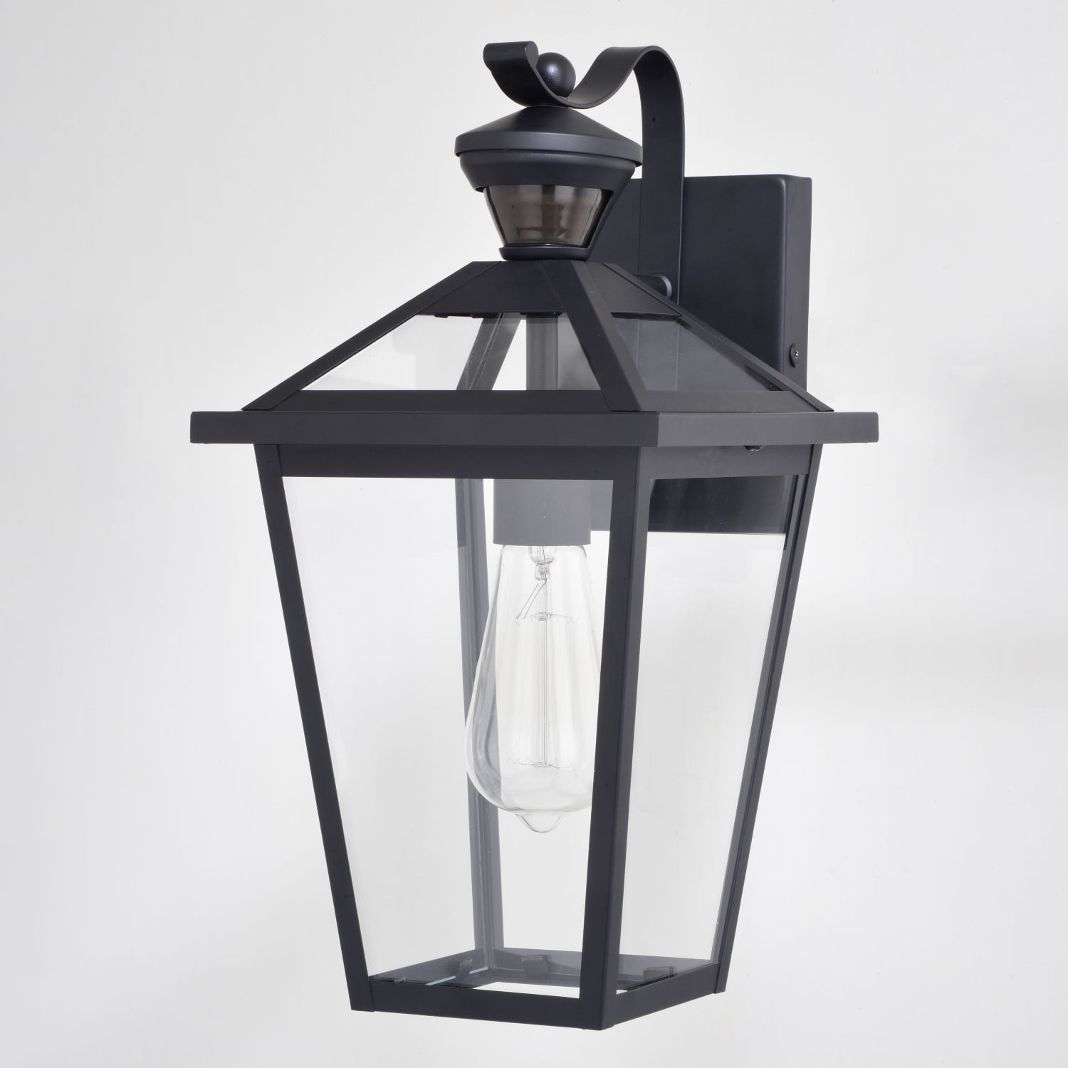 Derby 1 Light Matte Black Motion Sensor Dusk to Dawn Outdoor Wall Lantern Clear Glass Shade, LED Compatible