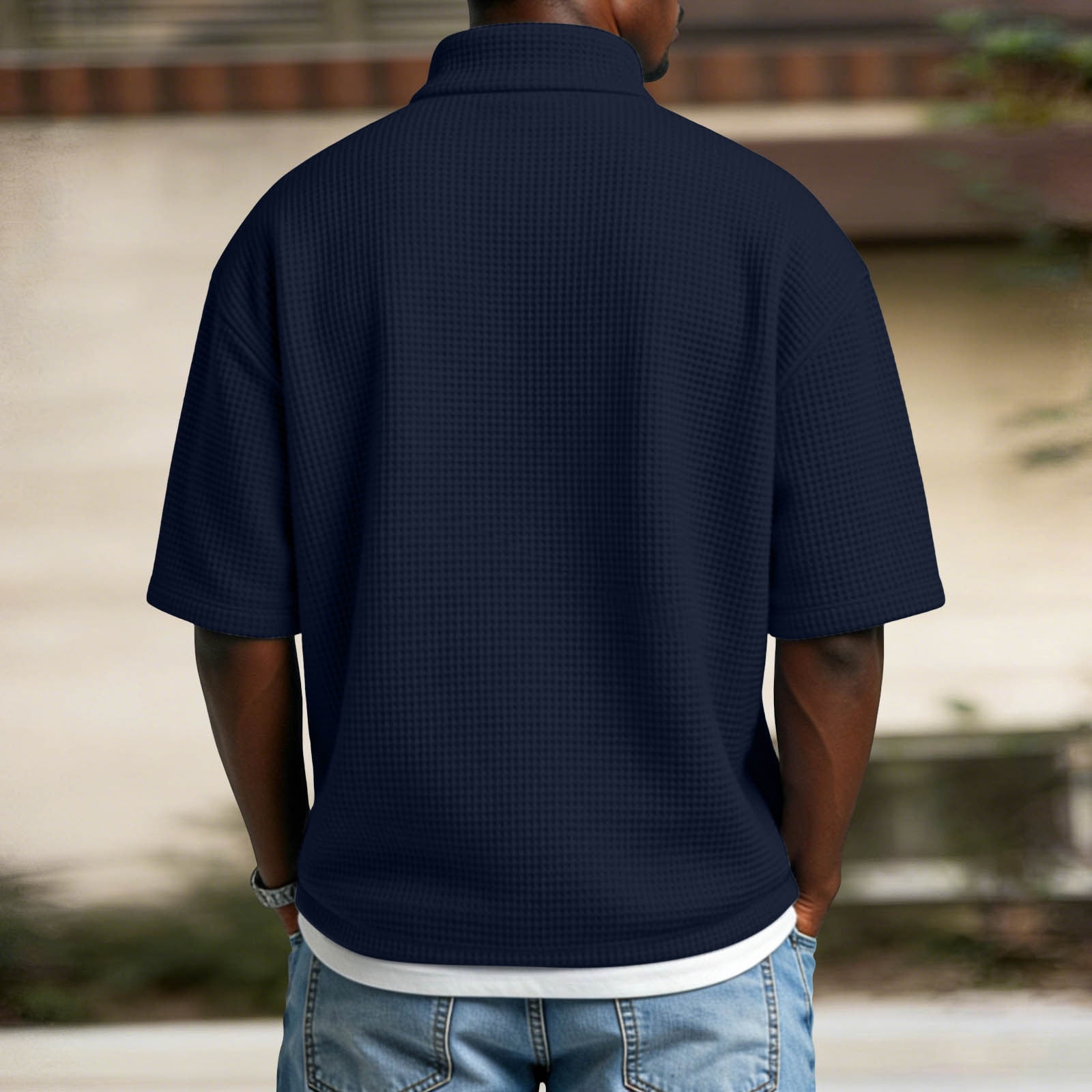 Kalauyu Men's Waffle Tees Short Sleeve Mock Neck Quarter Ziper