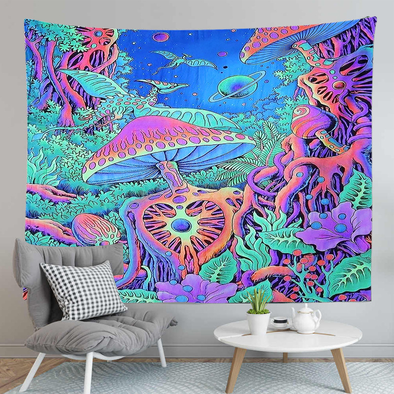 CINEEN Trippy Psychedelic Tapestry,Blacklight Forest Mushroom Hippie ...
