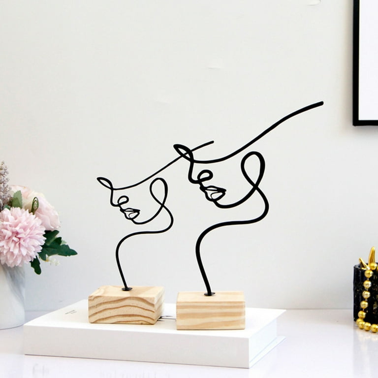 Visland Metal Artistic Decoration Exquisite Sleek Lightweight Stable Wooden Base Nordic Abstract Sculpture for Home Size Small Black