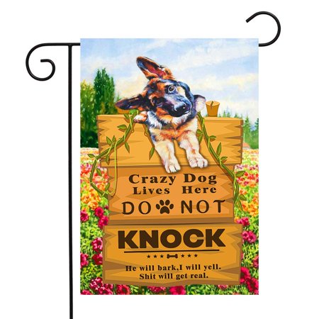 Crazy Dogs Live Here Flag Do Not Knock Sign Flag German Shepherd Garden ...