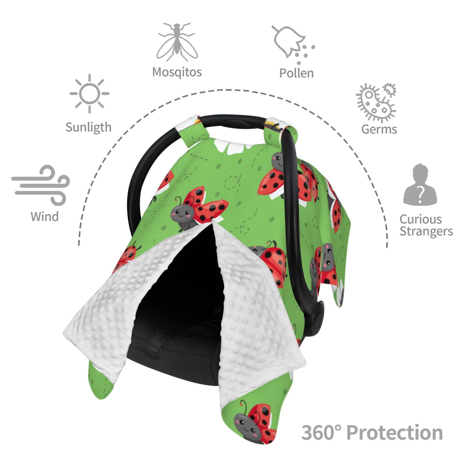 Car Seat Cover Baby - Ladybug Green Breathable Infant Car Seat Cover for Baby Carseat, Lightweight Comfort Baby Essentials Must Haves Newborn Stuff for Girl Boy