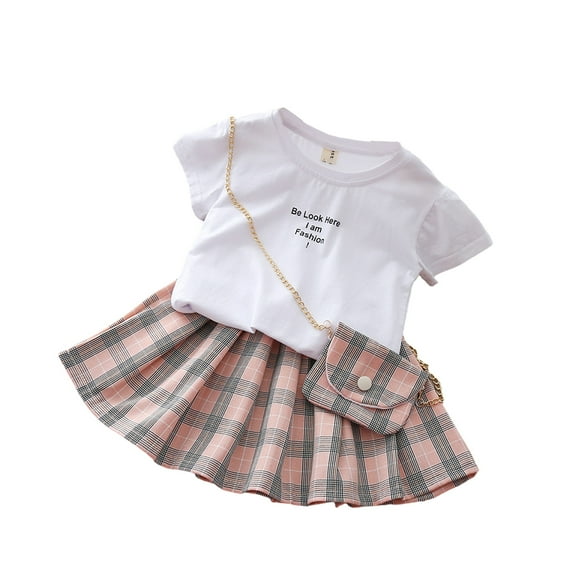 Minnieouse Camiseta de manga corta de verano para niña, conjunto de con cintura elástica, fiesta de viaje, banquete, evento, niños, Tops, conjuntos de ropa Rosa 90cm
