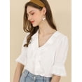 thumbnail image 2 of Blusa Allegra K Cuello V Volantes Blanco S, 2 of 6