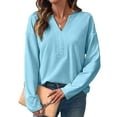 thumbnail image 3 of fatyb Womens V Neck Sweatshirts Long Sleeve Lightweight Casual Loose Pullover Tops Activewear for Women, 3 of 7