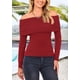 thumbnail image 4 of Suéter PRETTYGARDEN Mujer Hombros Descubiertos Tejido Acanalado Rojo Óxido Talle L, 4 of 8